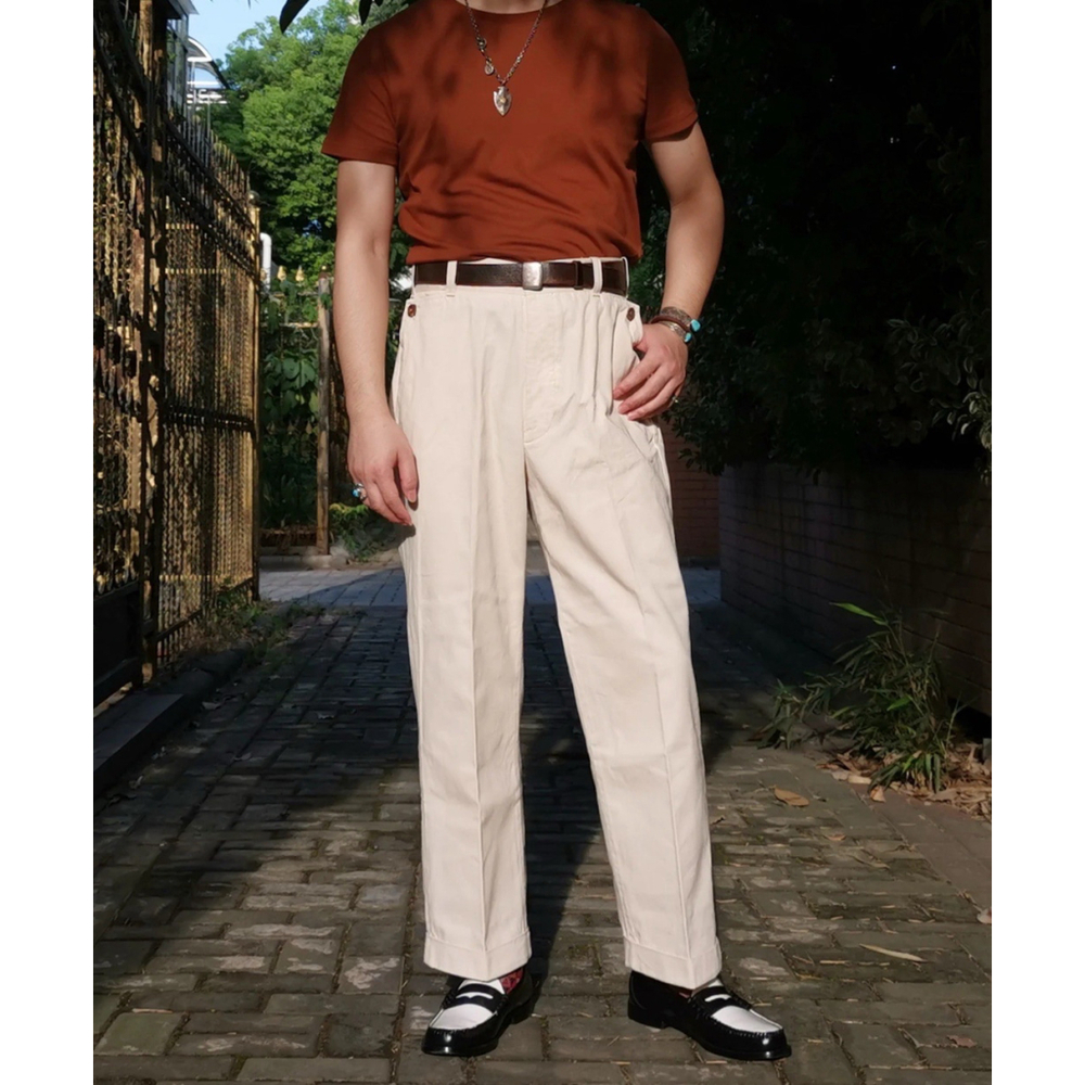 British Retro Brown Tweed Double Pleated old money Trousers Annual Ring S 30x27